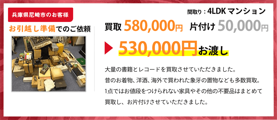 兵庫県尼崎市のお客様、お引越し準備での依頼の方の買取実績