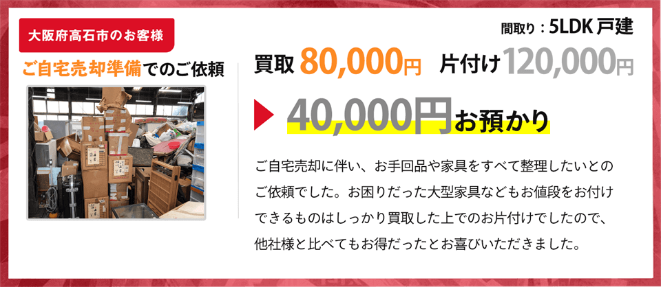 大阪府高石市のお客様、お引越し準備での依頼の方の買取実績